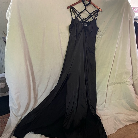 Killstar Pentagram Harness Silky Maxi Dress - Picture 2 of 5